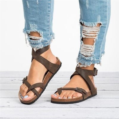 Zomer Dames Romeinse Teenband Enkelgesp Omwikkelde Strandsandalen Bohemia Platte Schoenen 39 bruin