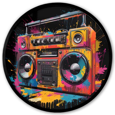 Poster in lijst Rond - Fotolijst 40x40 cm - Posters - Radio - Graffiti - Box - Kleuren - Zwart - Ronde posterlijst zwart - Decoratie - Wanddecoratie woonkamer - Muurdecoratie slaapkamer