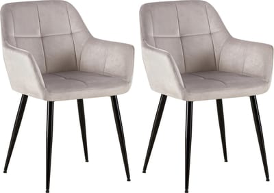 CLP Emia Set van 2 eetkamerstoelen - Met armleuning - Velvet - licht grijs
