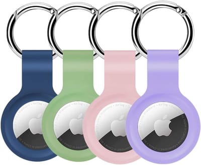 4 stuks Houder Case voor AirTag met Sleutelhanger Siliconen Beschermhoes Compatibel met Air Tag Tracker voor Kinderen Huisdieren Portemonnee Rugzakken Bagage (Blauw/Groen/Roze/Paars)