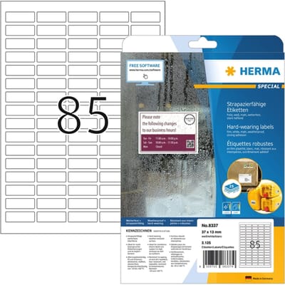 Etiket HERMA 8337 37x13mm weerbestendig wit 2125 stuks
