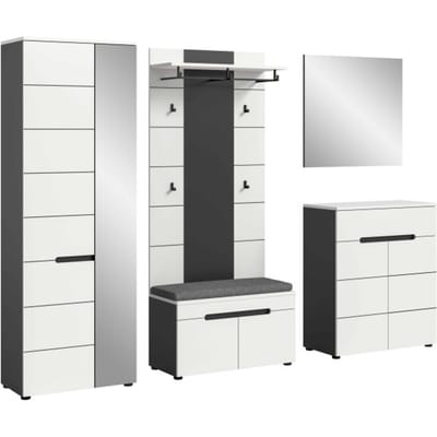 Canu kledingkastcombinatie inclusief zitkussen wit NB Basaltgrijs NB - 37x255x190cm