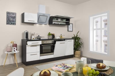 Goedkope keuken 220 cm - complete keuken met apparatuur Amanda - Eiken/Wit - soft close - keramische kookplaat - vaatwasser - afzuigkap - oven - spoelbak