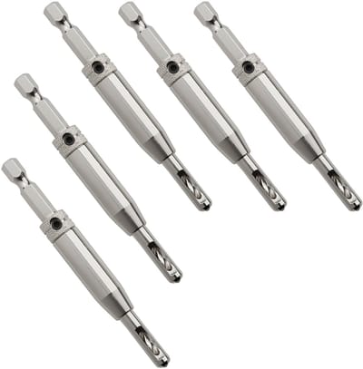 SOTECH 5 centreerboren Ø 2,7 mm HSS4241 staal met zeskantige schacht Komscharnier Montagehulp houtboor met veerbelaste geleidehuls voor het voorboren van houtschroeven met een diameter van 3,5 mm
