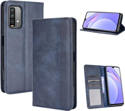 Coverup Hoesje - Geschikt voor Xiaomi Redmi 9T Hoesje - Coverup Vintage Style Book Case - Blauw