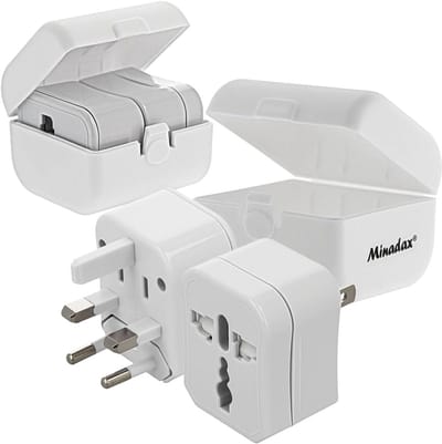 SnelShoppen - 2 x Universele Reisadapter 3-delig voor 150 landen - EU, USA, AUS, UK Stekker - Compact 64x62x47mm, 100V-250V Ondersteuning - Ideaal voo