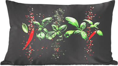 Sierkussens - Kussentjes Woonkamer - 60x40 cm - Chilipepers - Basilicum - Blaadjes - Rood