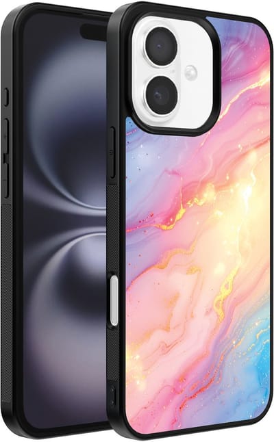 Smartphonica Telefoonhoesje Geschikt voor iPhone 16 Plus met Regenboog Glitter Marmer Opdruk - TPU Backcover Case Rainbow Glitter Marble Design geschikt voor iPhone 16 Plus