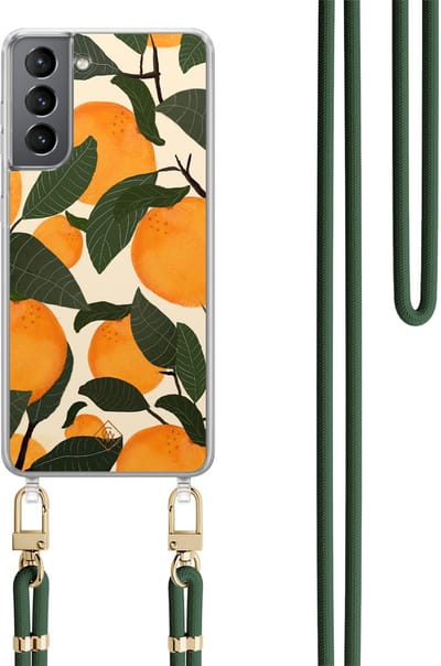 Casimoda® hoesje met groen koord - Geschikt voor Samsung S21 Plus - Orange Garden - Afneembaar koord - TPU/polycarbonaat - Multi