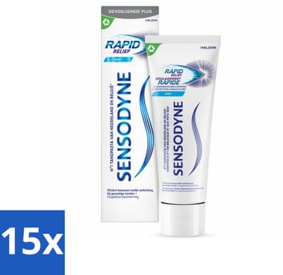 15 x Sensodyne - Tandpasta - Rapid Relief - Gevoeligheidsverlichting - 75 ml - Gevoelige Tanden - Tandpasta - Verlichting - Snel Verlichting - Gevoeligheidsverlichting