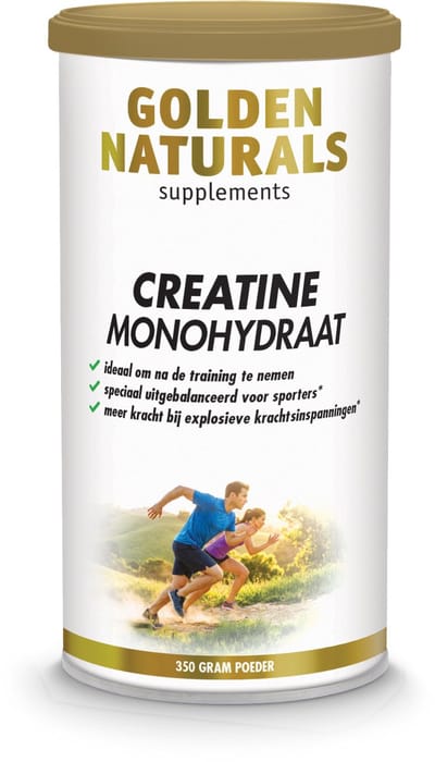 Golden Naturals Creatine Monohydraat Poeder – 100% puur – Voor kracht & prestaties – Goed oplosbaar – 350 gram