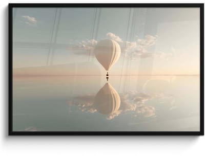 Poster in lijst - Fotolijst 120x80 cm - Posters - Luchtballon - Wolken - Water - Blauw - Posterlijst zwart - Decoratie - Wanddecoratie woonkamer - Muurdecoratie slaapkamer