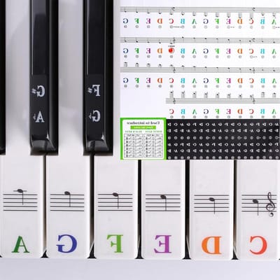 Piano Noten Stickers - Toetsenbord Etiketten - Muziek Leren - Duitse Notatie A-H - 88 Stickers - Wit