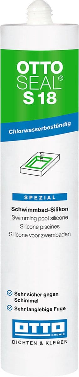 Ottoseal S18 siliconenkit zwembad - 310 ml koker - wit - voor afdichting in zwembaden en sauna