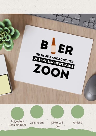 Akyol - bier, nu ik je aandacht heb je bent een geweldige zoon Muismat - Zoon - de beste zoon - verjaardagscadeau - verjaardag - cadeau - cadeautje voor zoon - zoon artikelen - kado - geschenk - gift - 23 bij 19 cm