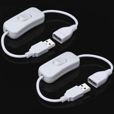 2pcs DC Male to Female USB Cable met Aan/Uit Schakelaar - Witte Kleur, USB Verlengkabel Inline Rocker Switch voor Dashcam, LED Bureau Lamp, USB Fan, LED Strips