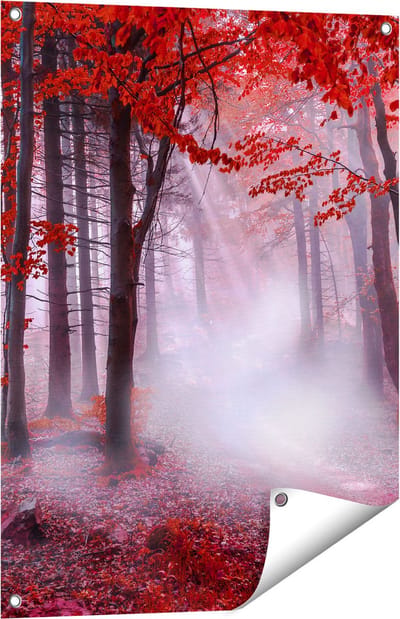 Gards Tuinposter Rood Bos met Bomen - 60x80 cm - Tuindoek - Tuindecoratie - Wanddecoratie buiten - Tuinschilderij