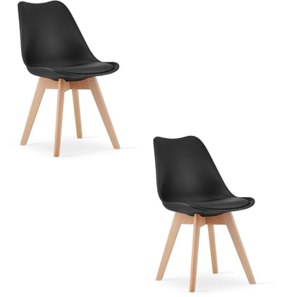 Set van 2 Stoelen MARK – Zwart, Beukenhouten Poten, Kunststof Zitting met Kunstlederen Kussen, Strak Design, Ergonomisch, Geschikt voor Keuken, Eetkamer, Kantine en Werkruimte, Max. 120 kg
