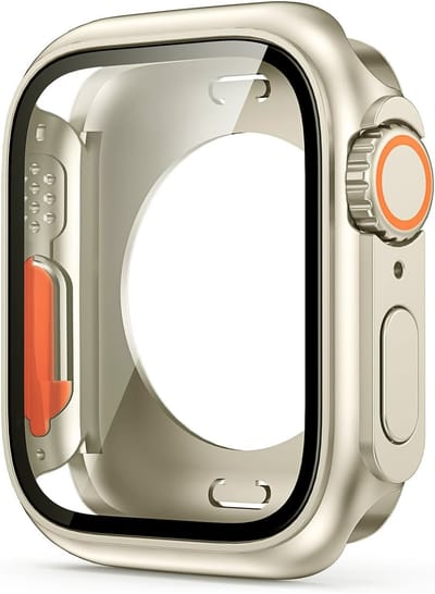 Bumper Case Geschikt voor Apple Watch Series 7 / 8 / 9 - 45mm - Full Cover Hard Case / Beschermend Hoesje Met Screenprotector - Goud