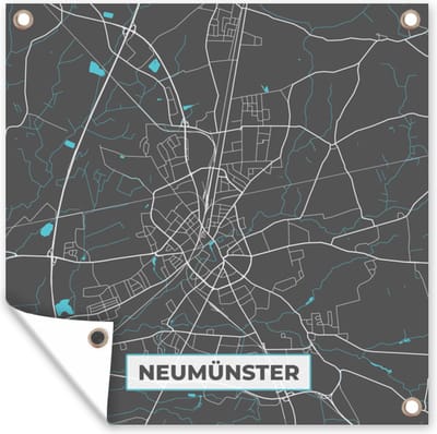 Tuin poster Duitsland – Blauw – Neumünster – Stadskaart – Kaart – Plattegrond - 200x200 cm - Tuindoek