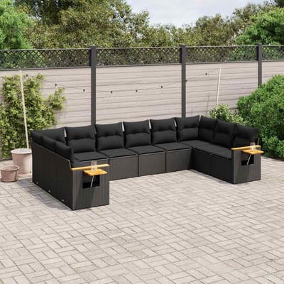 vidaXL - 10-delige - Loungeset - met - kussens - poly - rattan - zwart