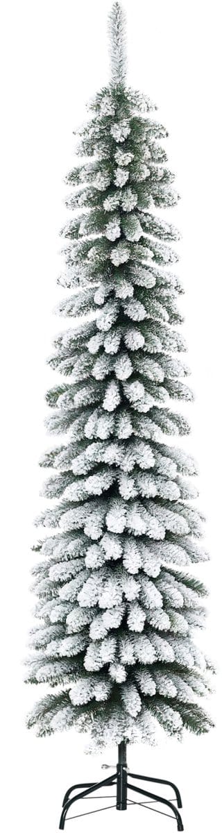 HOMCOM Kerstboom Kunstmatig 180 cm met Sneeuw - Kunstkerstboom - Smalle Kerstboom - Decoratie - Groen met Wit