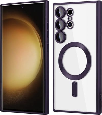 Telefoonhoesje Geschikt voor Samsung Galaxy S23 Ultra – Siliconen Hoes met Chroom – Compatibel met MagSafe – Geïntegreerde Camerabescherming – Paars – FuturiQ