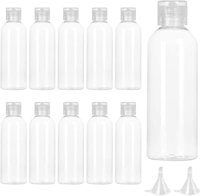 Set van 10 Lege 100ml Reisflesjes met Trechter, Herbruikbare Flessen voor Cosmetica, Shampoo en Lotion, Lekvrije Toilettas Accessoires