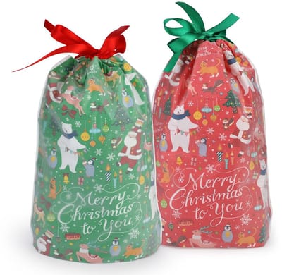 Dailygoods- Cadeauzakjes 24 stuks - Kerstzakjes - Snoepzakjes - Feestzakjes - Koekjeszakjes - 24 x 17 cm - Met trekkoord
