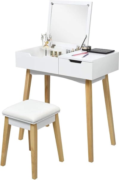 2-in-1 make-uptafel met klapspiegel en opberglade - Multifunctioneel en ruimtebesparend voor slaapkamer en woonkamer
