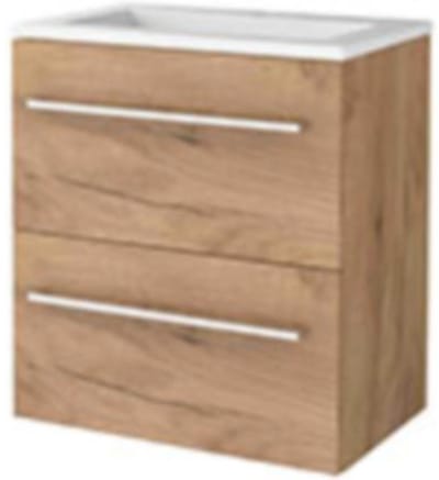 Basic-Line Start 39 Badkamermeubelset - Ondiep - 60 x 39 cm - Met Grepen - 2 Lades - Acryl Wastafel - 1 Kraangat - Whisky Oak