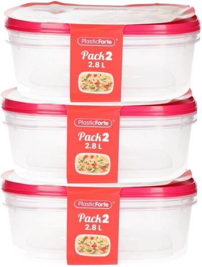 Plasticforte Vershoudbakjes - 6x stuks - 2.8 liter - herbruikbaar - transparant/roze - kunststof - magnetron - vriezer