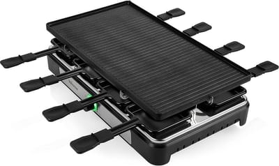 Gourmetstellen 8 Personen - Gourmetset met Pannetjes - Teppanyaki Bakplaat - Steengrill - Raclette - Zwart - Top Kwaliteit