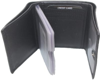 Oi zwarte lederen creditcardhouder met ruimte voor contant geld / pasjesmapje 3-luik met plastic hoesjes en ritsje achterop / portemonneetje met plastic waaier voor veel pasjes / RFID veilig / zwart leer / 364