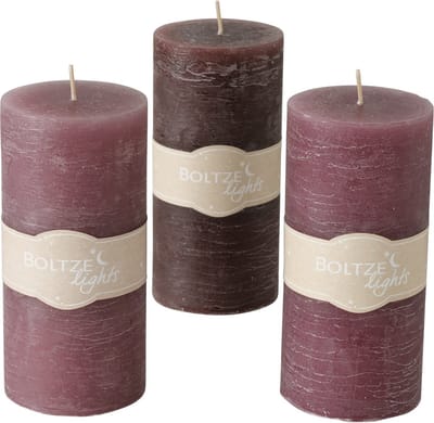Boltze - Stompkaarsen - Set van 3 - Paars, Bruin, Roze/paars - 15x7cm