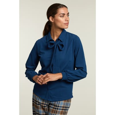 River Woods Blue T-shirt With Bow And Buttons Size: XS | Blouses Outlet | Dames | Blauw