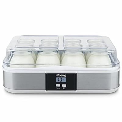 Programmeerlijke Yoghurtmaker met 12 Glazen, LCD-Display en Roestvrijstalen Behuizing