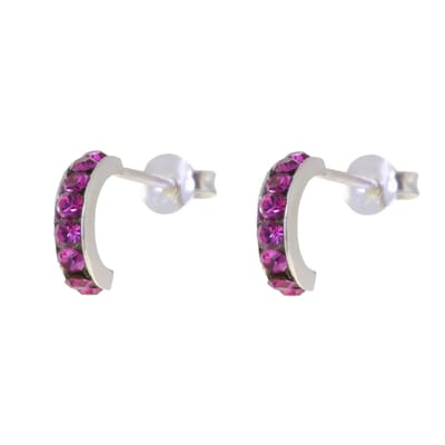 Behave – Oorbellen – 925 Sterling Zilveren Kleine Oorring met Fuchsia Kristal steentjes