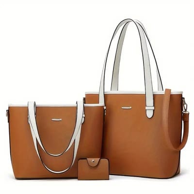 Bovista Handtas Dames - Schoudertas - School - Shopper - Schooltas - Werktas - 3-Delige Set - Bruin