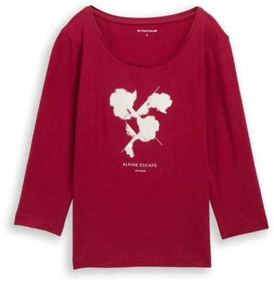 Tom Tailor - Shirt met lange mouwen en print - Maat M - Rumba Red