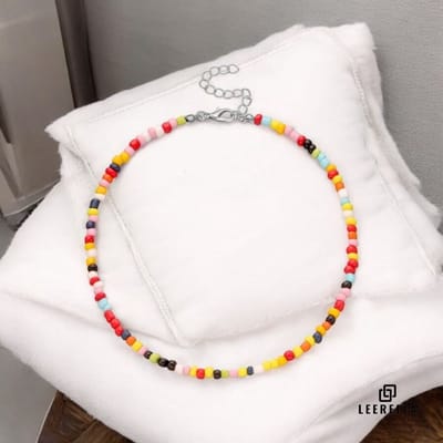 Leerella Choker Multikralen Kleurrijk3 - 30+10 cm - Kralenketting Dames - Verstelbare Kralenketting - Trendy & Stijlvolle Halsketting - Perfect Cadeau voor Elke Gelegenheid