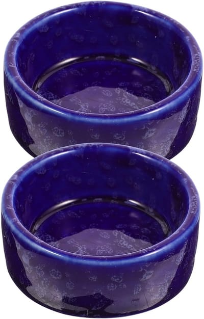 Keramische Voerbakjes - Voer en waterbak - Kleine dieren voeren - Anti-omval ontwerp - 2 stuks - Donkerblauw