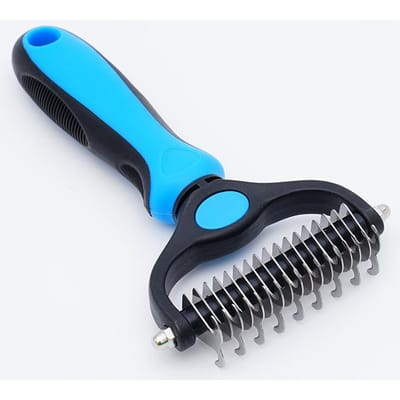 Brosse professionnelle de démêlage pour animaux de compagnie, peigne à 2 faces pour chien, brosse pour chat, râteau, outils de toilettage pour chiots, sous-poil, perte de poils volants L bleu