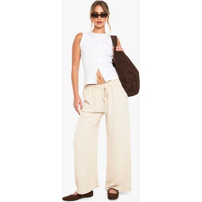 boohoo Dames Geweven Tie Waist Broek met Wijde Pijpen | Steen | Maat: XS/Small