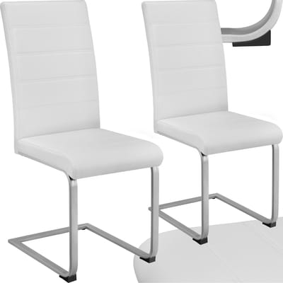 tectake® Eetkamerstoelen - Kunstleren stoelen met hoge rugleuning - Set van 2 - Sledestoel met ergonomisch gevormde rugleuning - Diverse kleuren en sets - Wit