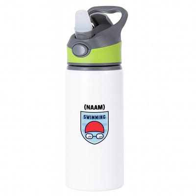 Hacebo® - Zwem met eigen naam waterfles met rietje groen - Zwemmen - Zwemmer - Sport - water fles - 650ML