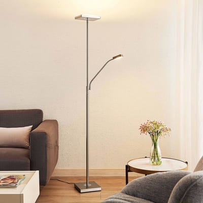 Lindby LED vloerlamp Sumani, hoekig, nikkel, hoogte 180 cm