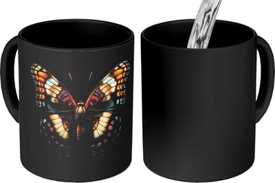 Magische Mok - Foto op Warmte Mokken - Koffiemok - Vlinder - Kleurrijk - mozaïekachtig - Magic Mok - Beker - 350 ML - Theemok