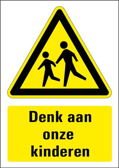 Denk aan onze kinderen bord, kunststof 148 x 210 mm