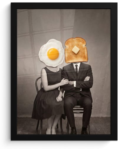 Poster in lijst - Fotolijst 30x40 cm - Posters - Ontbijt - Koppel - Ei - Brood - Posterlijst zwart - Decoratie - Wanddecoratie woonkamer - Muurdecoratie slaapkamer